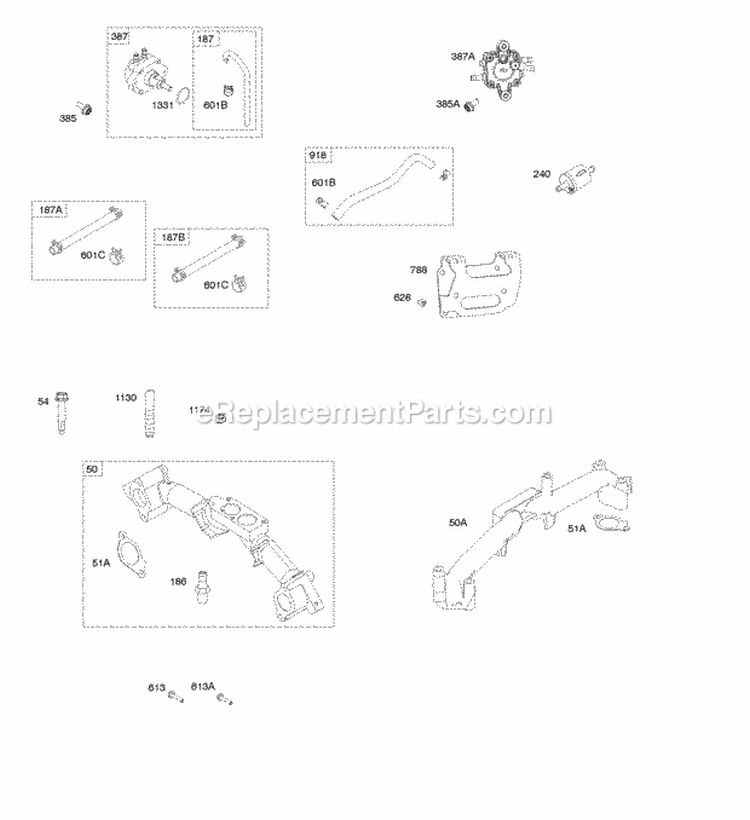 Fuel Pumps Intake Manifolds Diagram and Parts List for  Briggs and Stratton Engine
